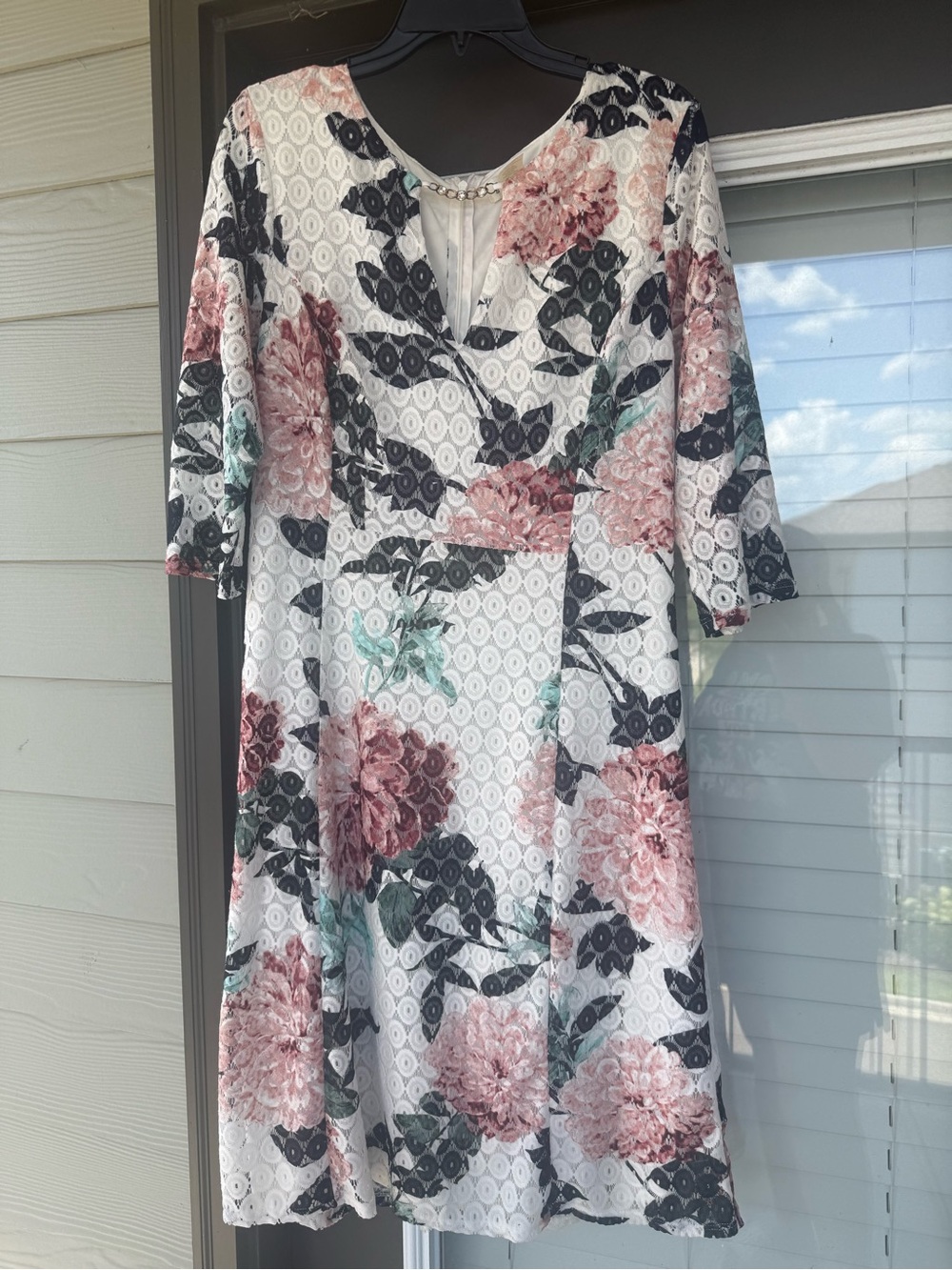 Enfocus Studio White Lace Midi Dress with Pink Floral Print